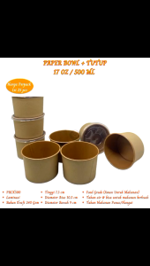 Paper Bowl Kraft ukuran 500 Ml Plus Tutup LID Mangkok Kertas (Isi 25 Pcs-PBLK500)