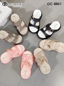 OCTAVIA Sandal Slide Slip On Wedges Wanita with Diamond Beads Gesper OC-8861 (FREE BOX)