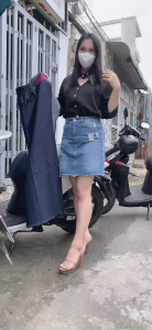 [xả rẻ] váy chống nắng jean cao cấpváy chống nắng jean xẻ Եà  rất dày có túi lưng có thun eo to sử dụng đượckimyen5