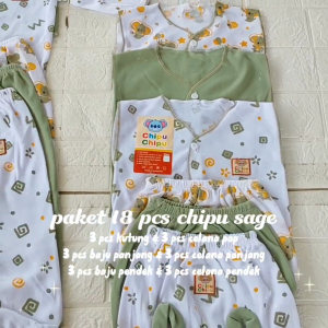 Paket 18 Pcs Baju Bayi baru Lahir 9 Set Pakaian Bayi Newborn Perempuan Laki laki Bahan Lembut Chipu Sage