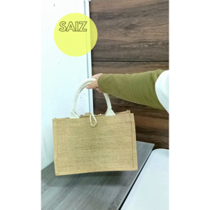 Beg Muji Jute Bag Tote Bags with Handle Jute Recycle Bag/Go Green Grocery Bag / Beg Hadiah Goodies