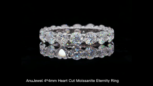 AnuJewel 4mm D Color Heart Moissanite Diamond Wedding Band Ring 18K Gold Plated 925 Sterling Silver Eternity Rings Wholesale