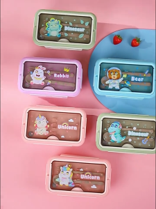 Kotak Makan Bento Portable Anti Bocor Transparant 1400ml Sendok Dan Garpu