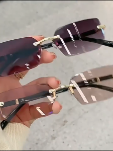 Kacamata Rektangular Tanpa Bingkai Gradien untuk Wanita & Perlindungan Matahari