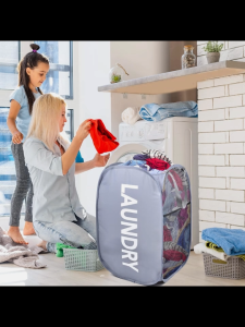 Folding Laundry Basket Mesh Pop Up Laundry Hampers with Durable Handles Space-Saving Washable Dirty Clothes Toys Dolls Storage Bathroom Hamper Bag Side Pockets