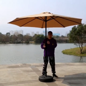 Garden Umbrella Heavy Duty Outdoor With Base / Solar LED Light Courtyard Patio Big Umbrella 2.7M Coffee Umbrella Sunshade Waterproof Beach Sun Shade Umbrella Beach Round Retractable Garden Umbrella For Outdoor