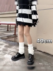 (50cm) White & Black Kaos Kaki Panjang Lolita Sock Kaos Kaki Leg Warmer Lolita Gothic Penghangat Kaki Cosplay