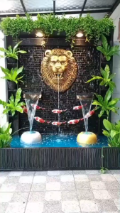 ม่านน้ำตกน้ำตกหน้าบ้านน้ำตกฮวงจุ้ยน้ำพุสิงห์โตเสริมความมั่นคงให้ธุรกิจตกแต่งพร้อมส่งแถมฟรีไฟสปอร์ตไลฟ์2ดวงตกแต่งต้นไม้ตามภาพโอ่งน้ำ2ใบ