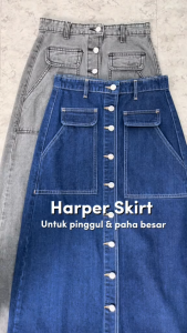 Onetta - HARPER Maxi Skirt - Rok Jeans High Waist A Line Variasi Kancing Hijab Friendly