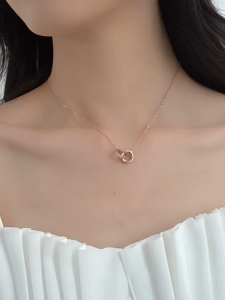 CHOMEL Singapore double ring necklace for women no rusting rantai leher perempuan chain diamond pendant 项链女韩版ins