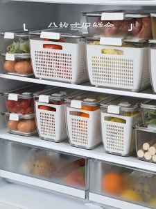 กล่องเก็บอาหารในตู้เย็นสไตล์ญี่ปุ่น กล่องเก็บผักและผลไม้ กล่องเก็บของในตู้เย็น พร้อมฝาปิด กล่องเก็บอาหารในตู้เย็น PET มี 6 ขนาด