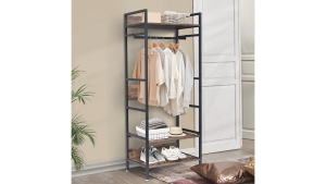 UNHO Industrial Entryway Clothes Rail Clothing Stand with Storage Shelves Garment Shelf Organizer 60x40x162cm