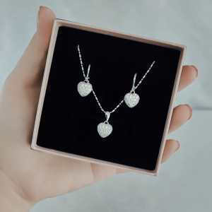 SO SEOUL Amora Heart Diamond Simulant Hoop Earrings and Necklace Set