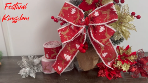 5 Yards Christmas Satin Ribbon with Wired Edge – Reindeer Design for Gift Wrapping DIY Crafts & Holiday Decor