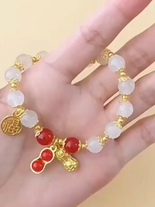 SHOPHOME - Gelang Giok Kacang Merah Hijau Keberuntungan Gaya Retro Fashion Wanita & Pria GLG01