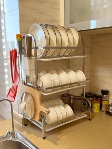 GSlife Upgrade Dish Rack Stainless Steel Dish Drainer Rack Kitchen Rack Rak Pinggan