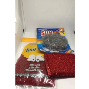 Dụng cụ rửa chén 3 món (lưới rửa chén+chùi xoong+miếng rửa chén)