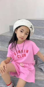 Binilin girls suit fashion letter print womens cotton round neck comfortable short sleeved shirt+shorts set