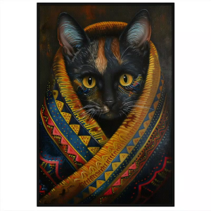 Tranh phong thủy mèo ở vùng sơn cước mùa đông đang ủ ấm tranh treo tường dán tường trang trí phòng ngủ.CGI-665