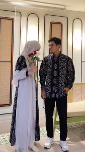 (READY STOCK) Gamis Couple Tenun Kondangan Raya Hitam - Couple Tenun Prewedding Mix Tile