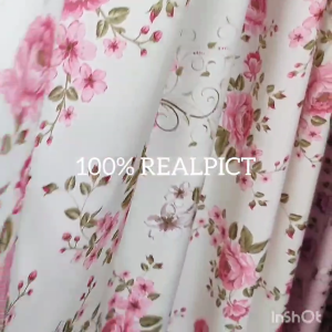 Gorden Korden Jendela Ruang Tamu Bahan Kain Blackout Import Motif Bunga Sakura Pink