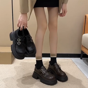 Square Toe Small Leather Shoes: Women's Thick Soled College Style Casual Loafers