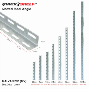 QuickSHELF Galvanized Steel Slotted Angle Bar with Oval Holes for DIY Storage Shelving 30x30x1.2mm - Durable Powder Coated Organizer Rack