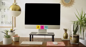 Monitor Stand 3 Tinggi Disesuaikan Riser 20KG With Monitor Logam dengan Platform Mesh