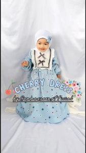 EmmaQueen - Dress Cherry Kids Gamis Anak Perempuan Motif Cantik XS Tangan Karet Resleting Belakang