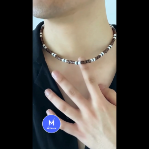 Mens Wooden Beaded Clay Necklace Fashion Vintage African Beaded Beach Surfer Necklace for Men Tribal Jewelry 亚风木制串珠项链