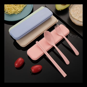 Sendok Garpu Sumpit Set Makan Travel Bahan Jerami Gandum / Alat Makan Travel Set Jerami Gandum