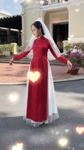 Áo dài Cưới.áo Dâu truyền thống lụa gấm 2 tà Phù hợp cô Dâu dự tiệc Cưới Hỏi đẹp duyên dáng sang trọng quý phái