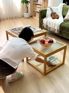 LACC Bamboo Coffee Table High-grade 50/60CM Portable Glass Side Table Center Table Multi-layer Minimalist Modern For Living Room