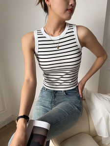 FRAN New Striped Sleeveless Top for Women Summer Chest Pad Cotton Tank Top