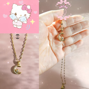 HCB❤"Shimmering Zirconia Moon Pendant Necklace – Dazzling Gold-Plated !"