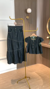 SET7322 BKK Premium Dark Jeans Top Skirt Set