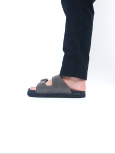 Moofeat MILLER - Sandal Slide Footbed Casual Vintage Two Strap Pria Hitam Abu
