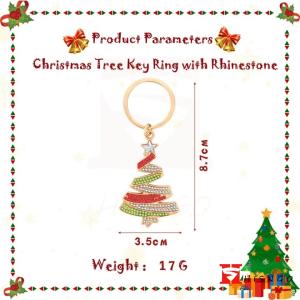【Fast delivery】Christmas Tree Key Ring Charm Pendant with Rhinestone Gold Tone Christmas themed Decorative Souvenirs with label party commemorative gift