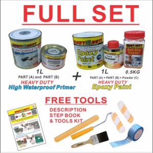 490 / FULL SET Epoxy Floor Coating HEAVY DUTY ( FREE Tool Set +1L PRIMER WATERPROOF+1L EPOXY + 0.5KG POWDER )