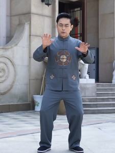 Bộ trung niên nam dài tay chất đũi thô hàng quảng châu cao cấp Bộ trung niên cho người già thời đường