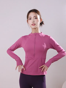 Yoga Jacket with Pocket Fitness Sports Tops Long Sleeve Dri fit Yoga Top UV Protection