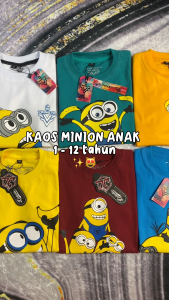 Kaos Distro Anak Minion Harga Termurah Bahan Super Adem Tidak Menerawang Untuk Usia 1-12 Tahun