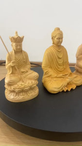 Tượng Phật Quan Âm tọa thiền đài sen chất liệu gỗ Hoàng Dương cao 10cm hàng thủ công mỹ nghệ chạm khắc tinh xảo