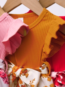 [Selangor Fast Delivery] Baju Bayi Perempuan 3-36 Bulan Baby Girls Dress Short Sleeve Cotton Floral Print with Removable Belt 4 Warna Red Emerald Green Yellow Biru Baju Raya & Harian Budak Perempuan