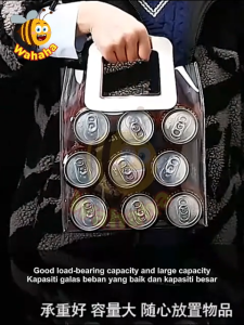 Wahaha 1PC PVC Handle Tote Bag Double Layer Transparent Handbag Packaging Bag Gift Bag Birthday Bag Retail Bag Tote Beg 透明手提袋