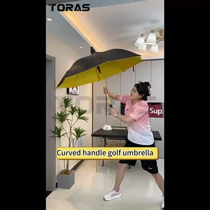 TORAS Bent handle umbrella with waterproof umbrella cover, commercial long handle golf umbrella, enlarged and thickened black rubber, sun and rain resistant dual-use umbrella