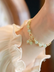 24k Saudi Gold Pawnable Hetian Jade Hand Jewelry National Style Temperament Women Transfer Beads Bow Bracelet