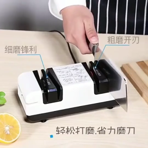 SKYLUX Professional Electric Knife Sharpener Multifunctional Automatic Cut Sharpeners with 15-Degree Bevel Crude and Fine Grooves for Straight Serrated Knives Scissors Kitchen Cutter Grinder With