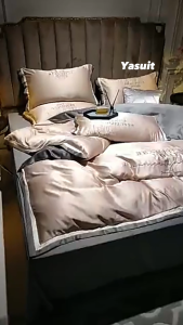 Hotel Bedsheet Cadar Washed Silk 4-in-1 Premium 3 Tones Color High-Quality Silky Satin Shinning Bedsheet Queen King Size Ready Stock Malaysia Seller