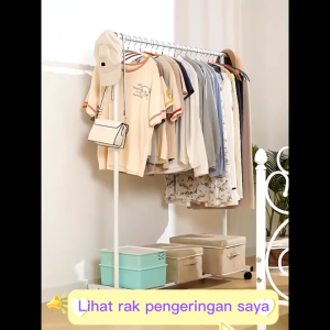 LG Rak Gantungan Baju Serbaguna Gawang Baju Besi Portable Stand Hanger Gantungan Baju Besi Dan 4 Roda